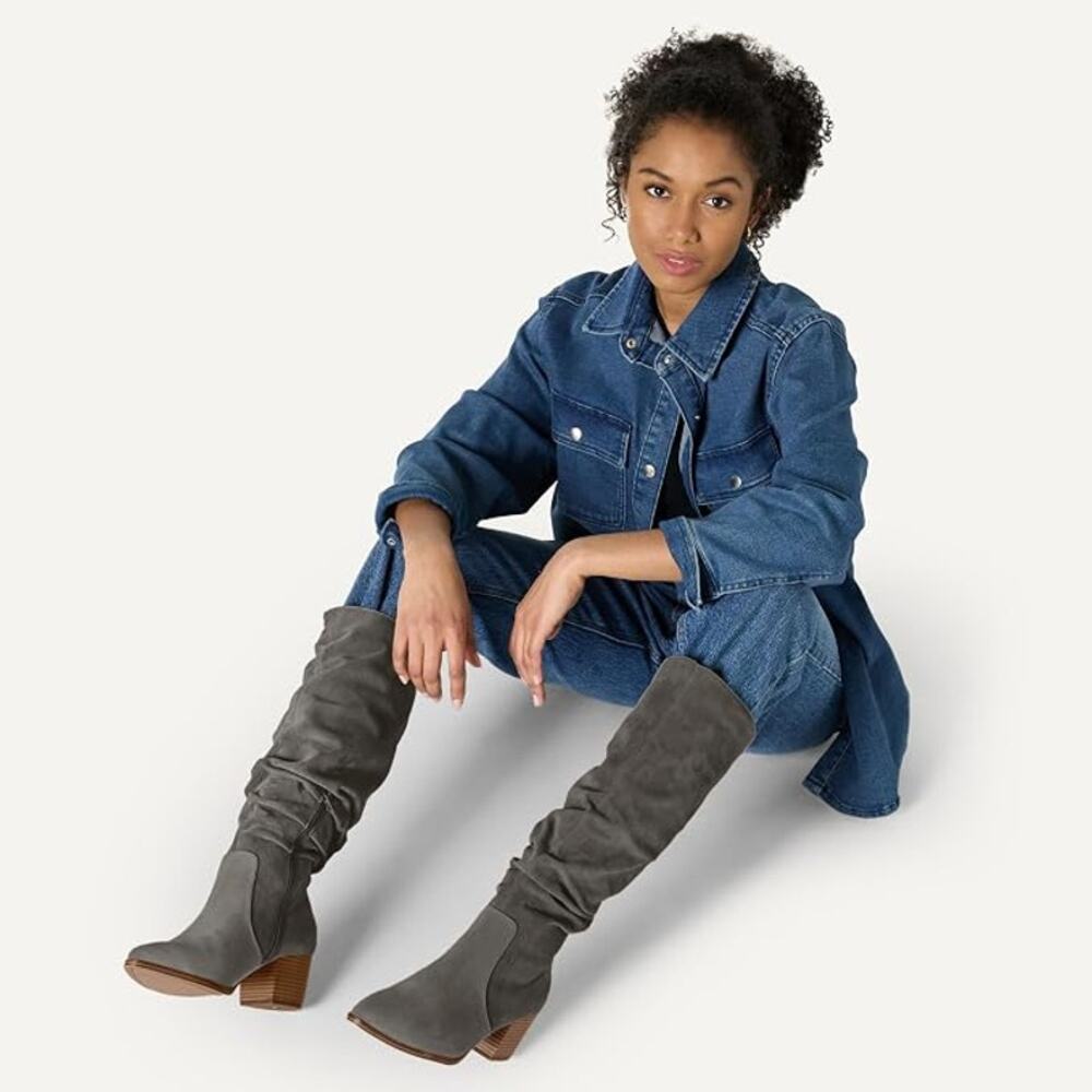 NWT Amazon Essentials Women's Tall Block Heel Boots - Taupe - Size 7 Wide